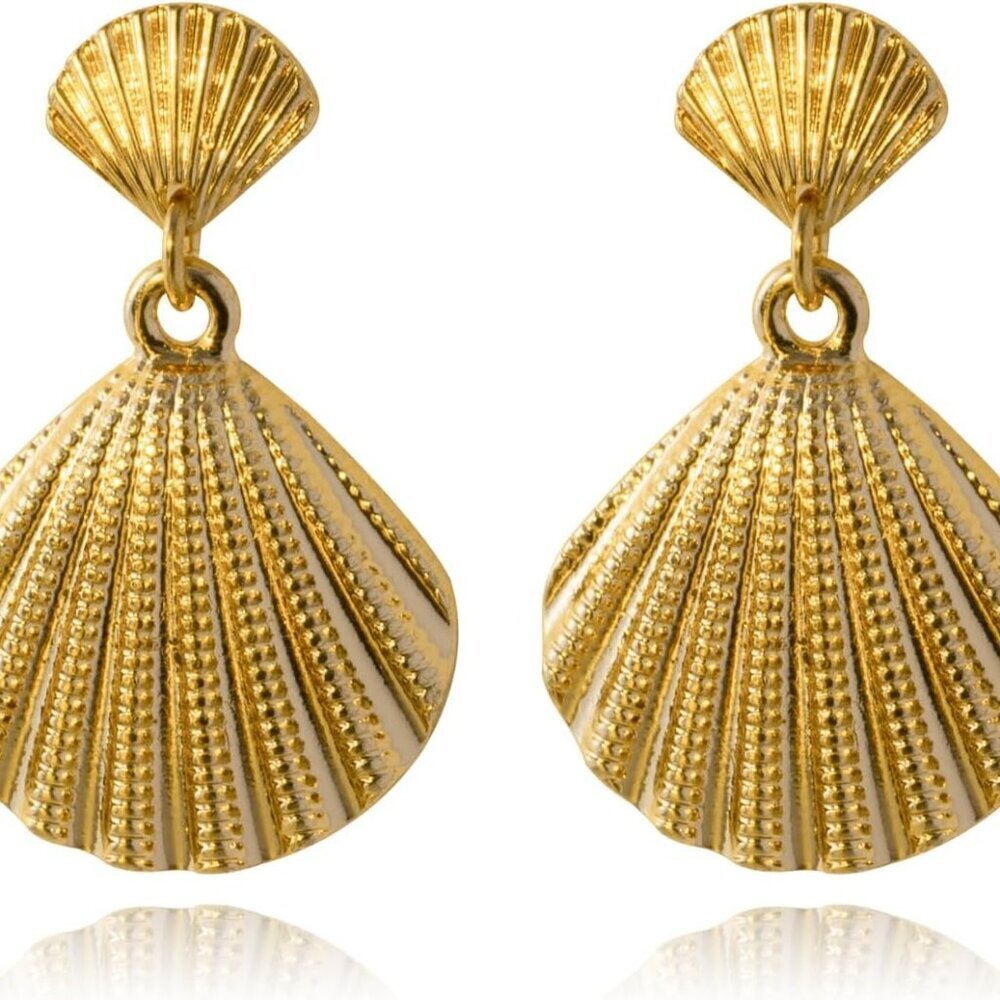 Gold Seashell Stud Earrings for Women – Boho Ocean Scallop Shell Jewelry, Summer